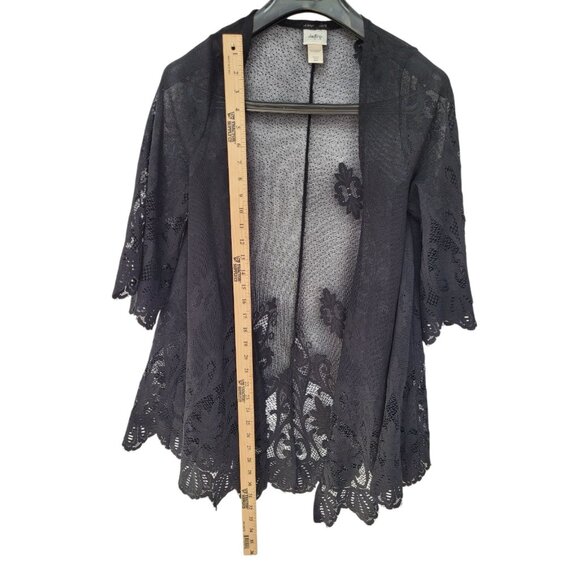 Black Boho Fairy Whimsigoth Crochet Flowy Duster Top Womens S Lace Mesh - Picture 2 of 9